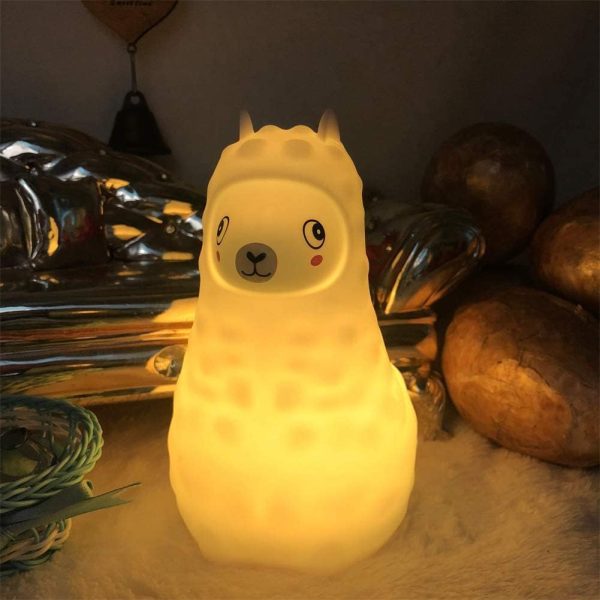 Animal Alpaca Kids Night Light, Children's Room LED Bedside Lamp, Rechargeable Soft Silicone Light, Adjustable Brightness and Colors, Compatible with Touch Control & Remote Control