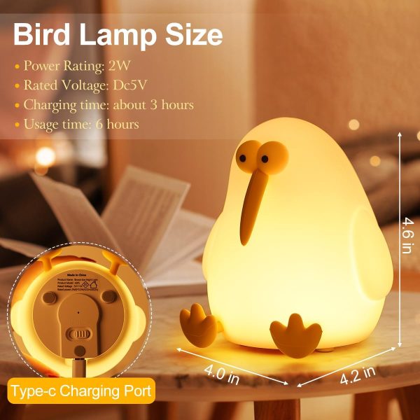 Cute Night Light for Kids - LED Lamp Kiwi Bird, Rechargeable Silicone Touch Nursery Lights, Adjustable Baby Night Lights for Nursery Kids Room, Kawaii Room Decor Gifts for Boys Girls(BPA-Free) - Image 2
