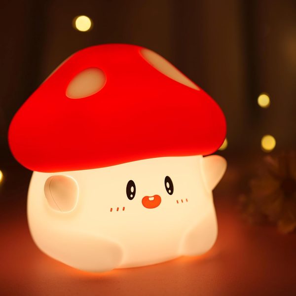 Mushroom Night Light Lamp Silicone Cute Nursery Nightlight Rechargeable Bedside Lamp with Timer & Tap Control, Christmas Gift