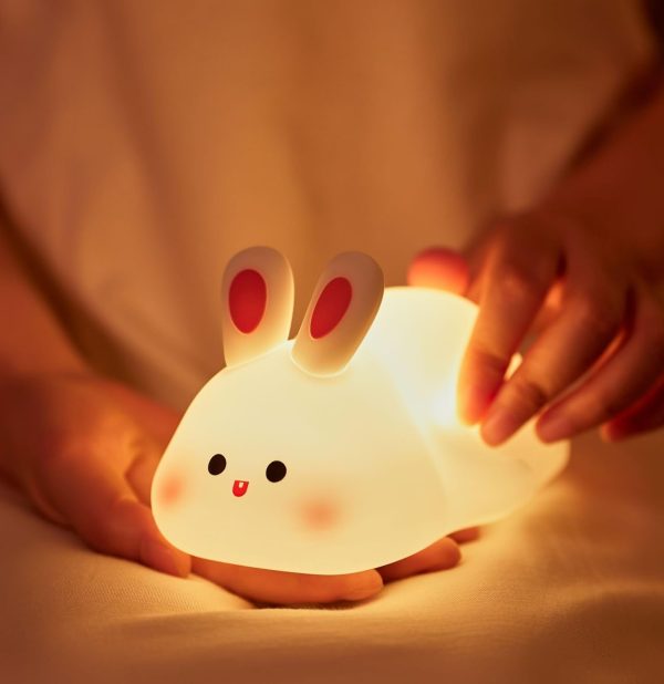 Rabbit Night Light Silicone, Cute Big Face Bunny Night Lamp, Kids Room Decor Atmosphere Night Light, Baby Nursing Bedside Touch Lamp, Rechargeable and Dimmable LED Night Lamp. - Image 2