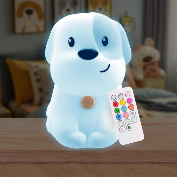 s Remote Control Silicone Night Light for Kids - Puppy Design with 9 Soft Colors & Sleep Timer - Rechargeable, Battery-Operated Lamp for Bedroom | Baby Nursery, Toddler, Girls, Boys