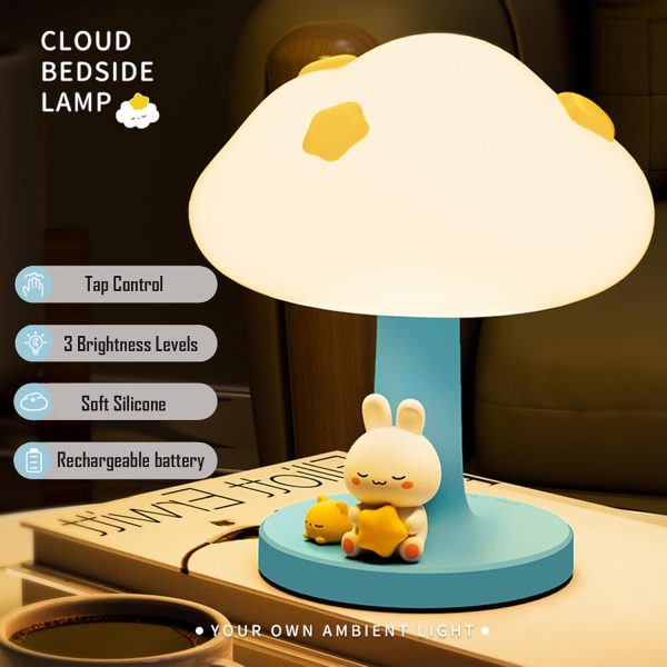 Cloud and Bunny Rechargeable Night Light, Safe Soft Silicone Material, 3 Brightness Levels, Tap Control, Warm Light, Toddler Sleeping Lamp, Bedroom Night Lamp, Gift for Baby and Kid (Cloud and Bunny) - Image 2