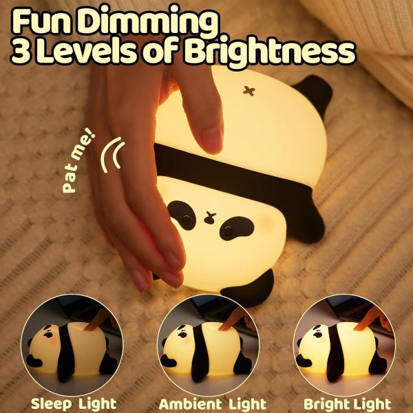 Rechargeable Cute Panda Night Light, 3 Level Dimmable Nursery Nightlight with Timer, Silicone Light Cute Animal Night Lamp for Breastfeeding Toddler Baby Kids Decor, Lamps Girls Panda Gifts - Image 2
